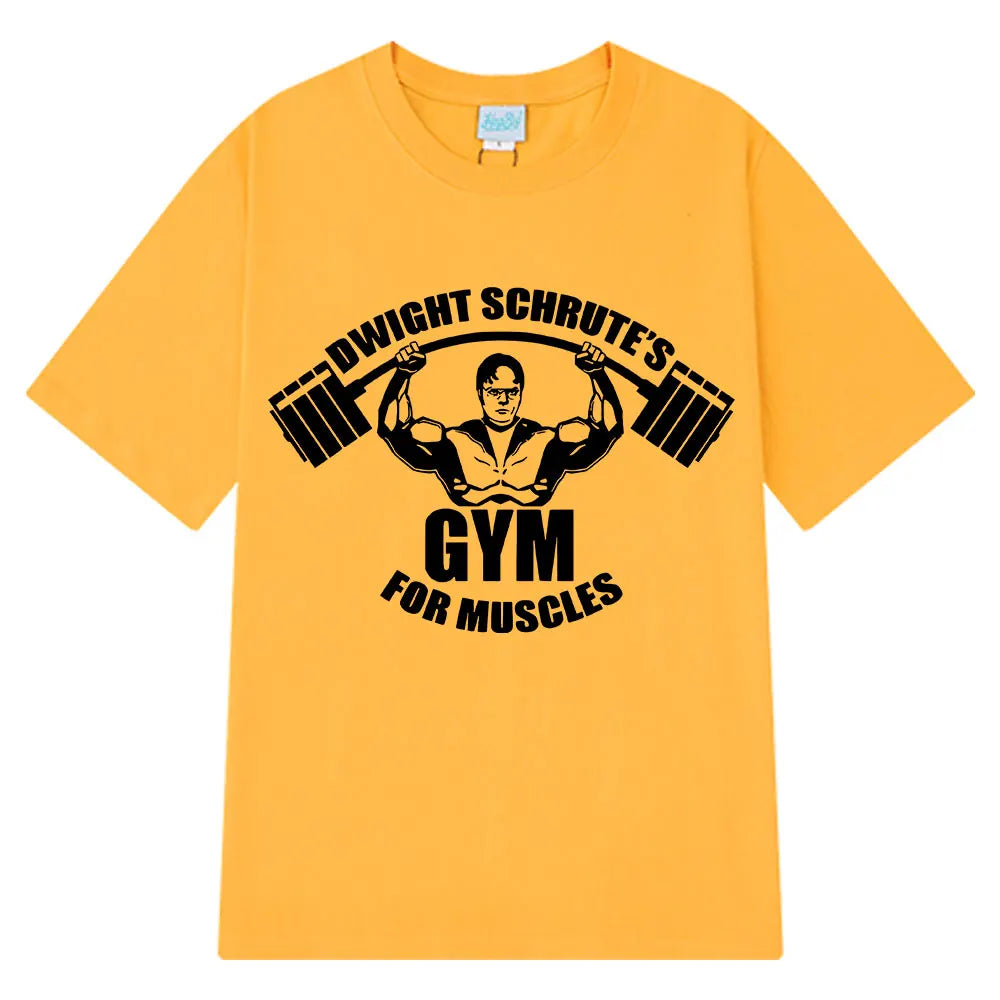 Dwight Schrute Gym for Muscles Fitness T Shirt Tv Series The Office Michael Scott Loose Casual T Shirts Men Cotton Cozy T-shirt