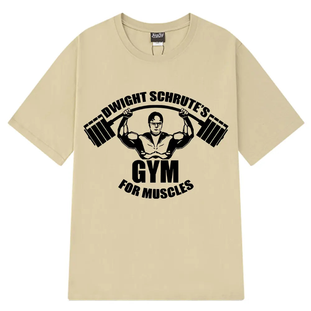 Dwight Schrute Gym for Muscles Fitness T Shirt Tv Series The Office Michael Scott Loose Casual T Shirts Men Cotton Cozy T-shirt