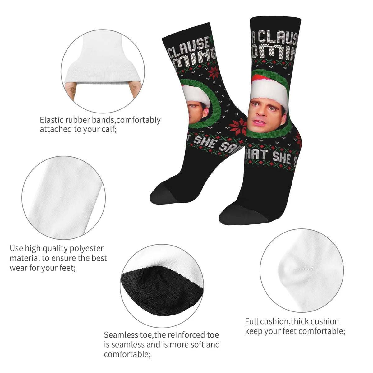 Michael Scott  Santa Clause Is Coming That’s What She Said Socks The Office Custom Stockings Non Skid Unisex Men Socks