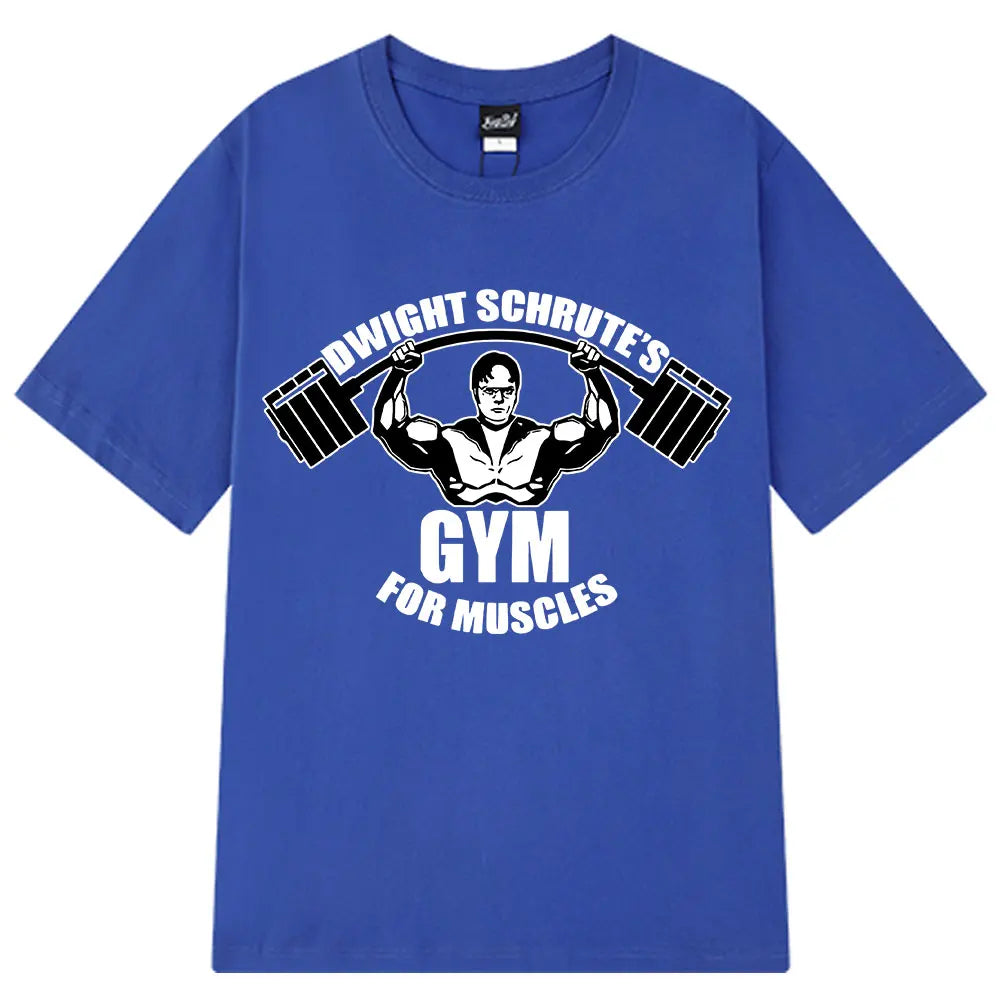 Dwight Schrute Gym for Muscles Fitness T Shirt Tv Series The Office Michael Scott Loose Casual T Shirts Men Cotton Cozy T-shirt