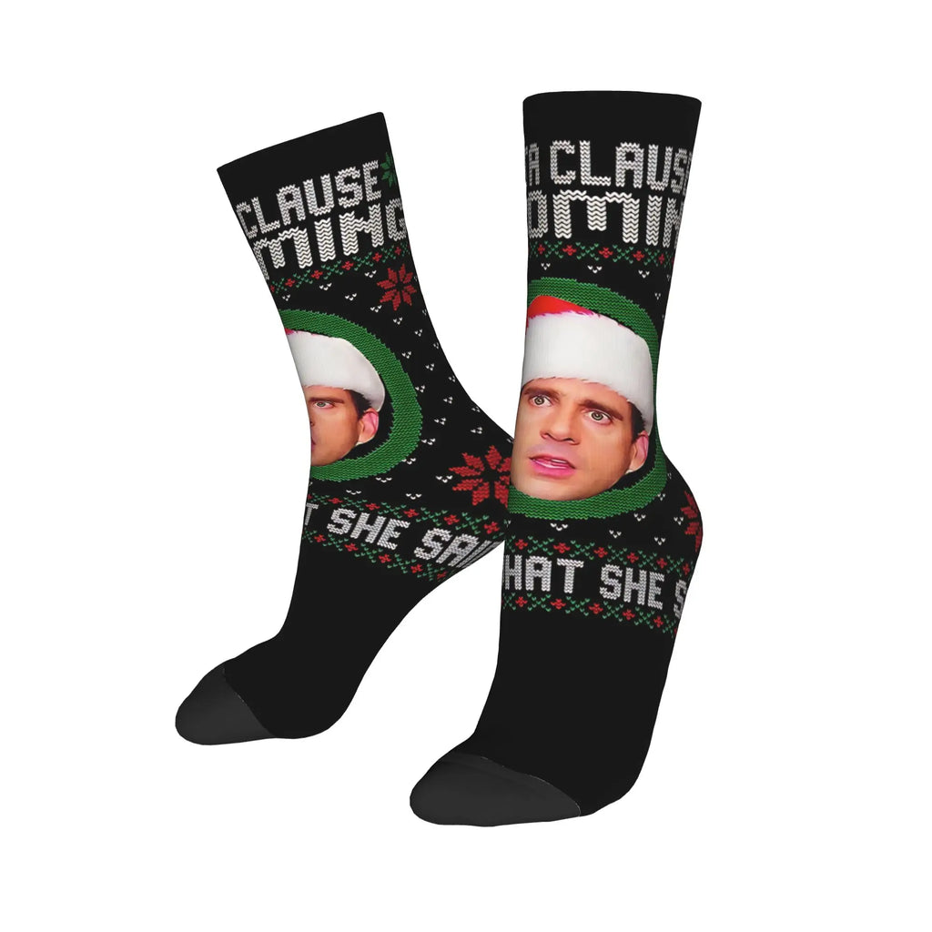 Michael Scott  Santa Clause Is Coming That’s What She Said Socks The Office Custom Stockings Non Skid Unisex Men Socks