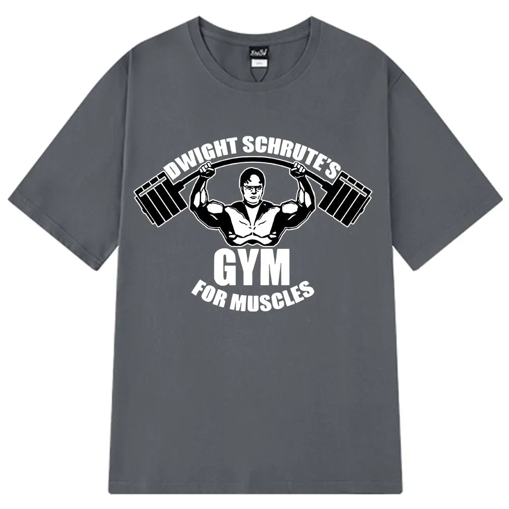 Dwight Schrute Gym for Muscles Fitness T Shirt Tv Series The Office Michael Scott Loose Casual T Shirts Men Cotton Cozy T-shirt