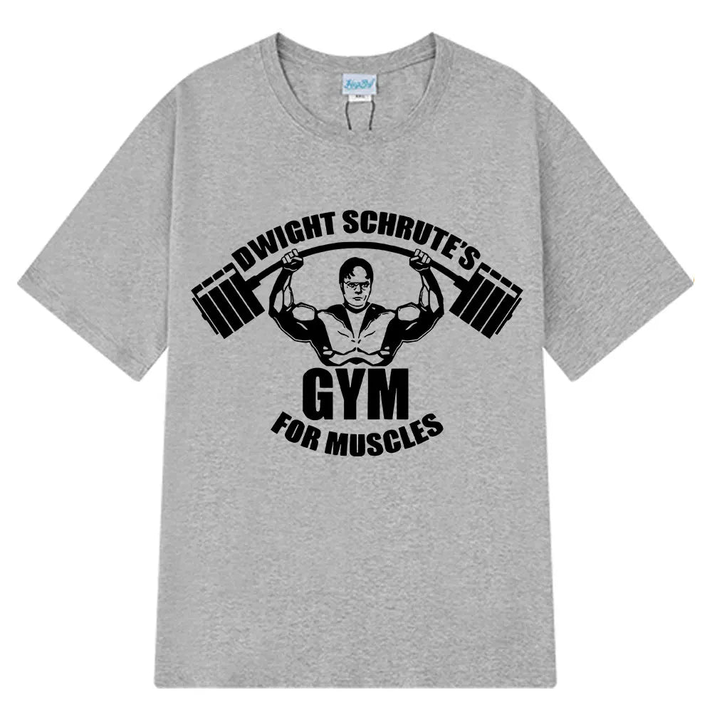 Dwight Schrute Gym for Muscles Fitness T Shirt Tv Series The Office Michael Scott Loose Casual T Shirts Men Cotton Cozy T-shirt