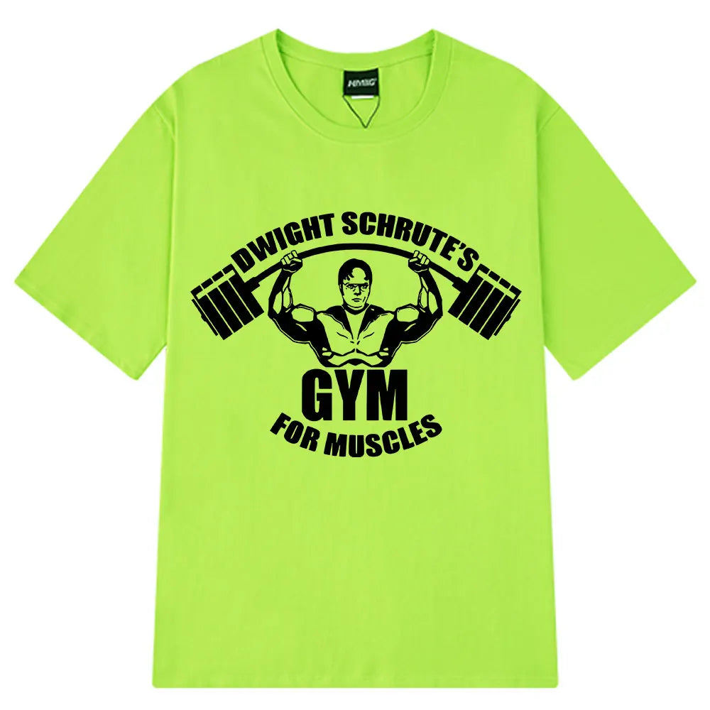 Dwight Schrute Gym for Muscles Fitness T Shirt Tv Series The Office Michael Scott Loose Casual T Shirts Men Cotton Cozy T-shirt
