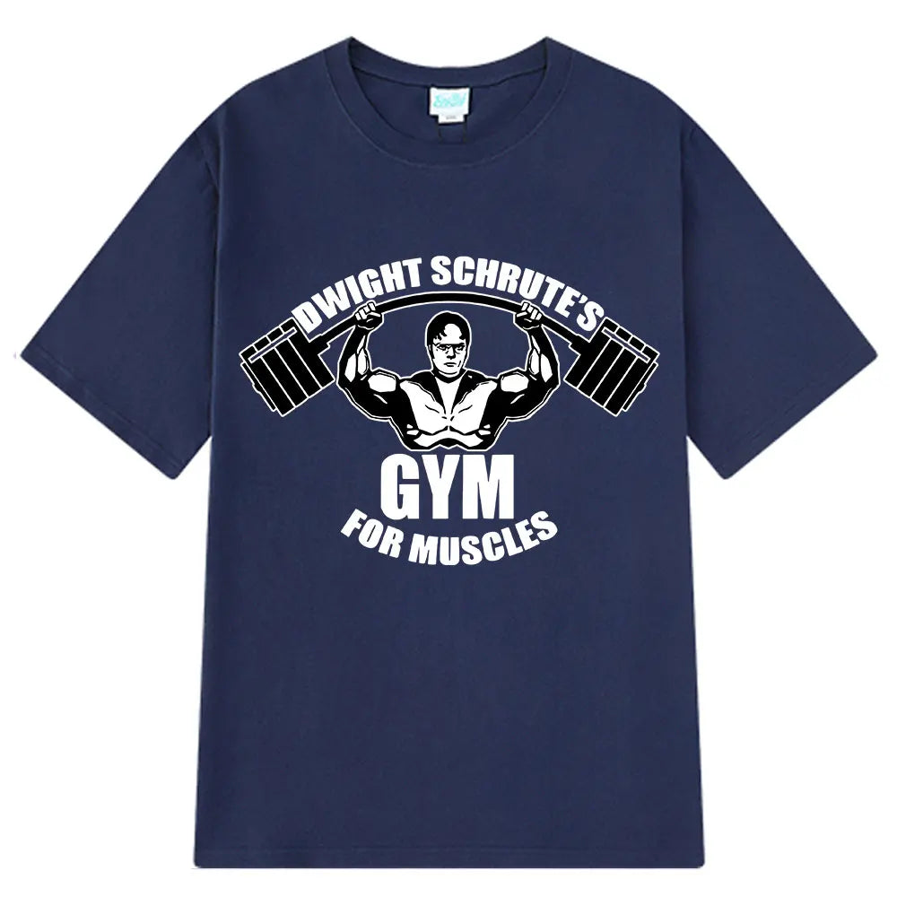Dwight Schrute Gym for Muscles Fitness T Shirt Tv Series The Office Michael Scott Loose Casual T Shirts Men Cotton Cozy T-shirt