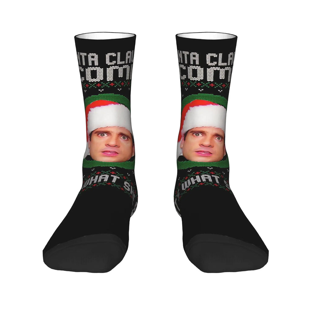 Michael Scott  Santa Clause Is Coming That’s What She Said Socks The Office Custom Stockings Non Skid Unisex Men Socks