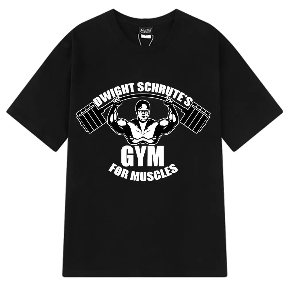 Dwight Schrute Gym for Muscles Fitness T Shirt Tv Series The Office Michael Scott Loose Casual T Shirts Men Cotton Cozy T-shirt