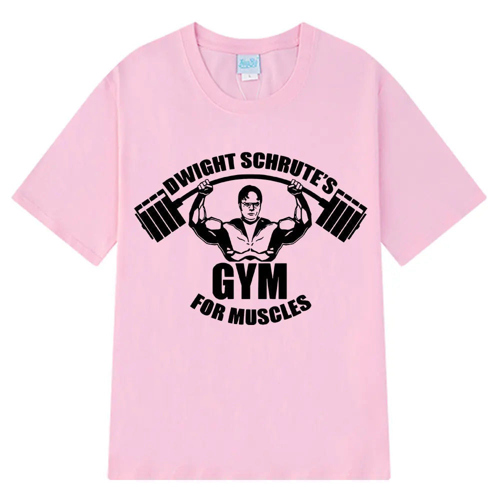 Dwight Schrute Gym for Muscles Fitness T Shirt Tv Series The Office Michael Scott Loose Casual T Shirts Men Cotton Cozy T-shirt
