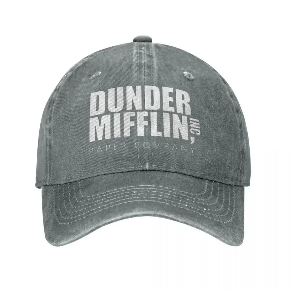 Classic Dunder Mifflin Logo Baseball Caps Men Women Distressed Denim Washed Sun Cap The Office Travel Adjustable Hats Cap