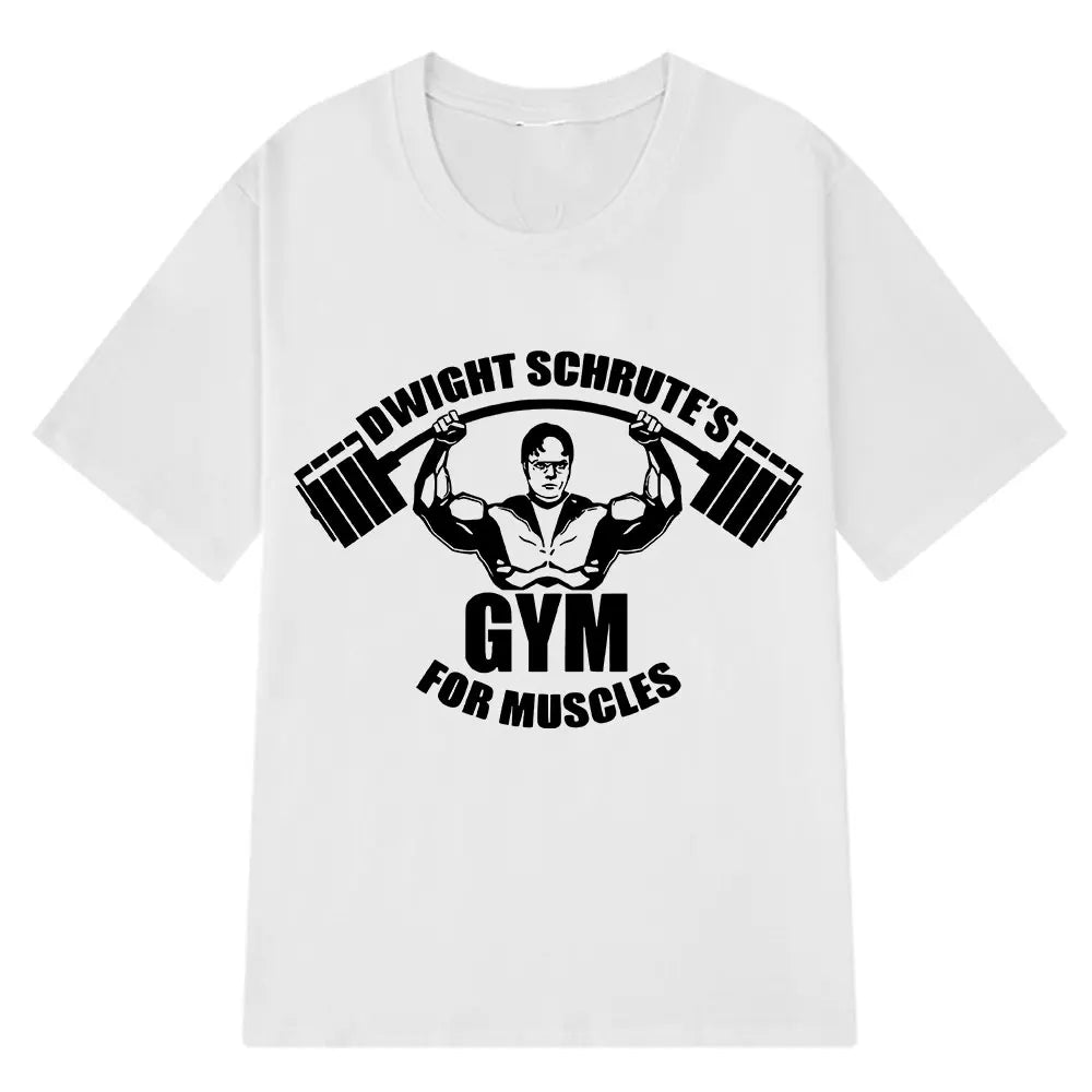 Dwight Schrute Gym for Muscles Fitness T Shirt Tv Series The Office Michael Scott Loose Casual T Shirts Men Cotton Cozy T-shirt