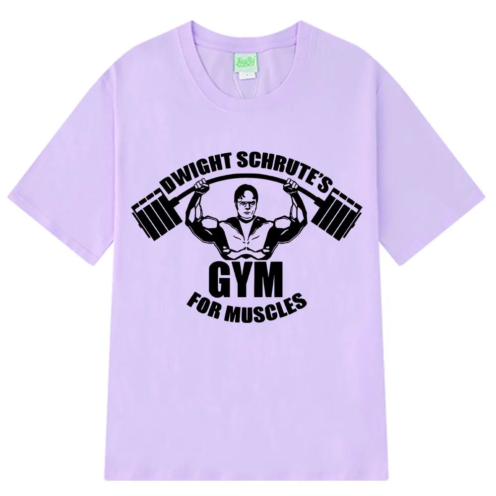 Dwight Schrute Gym for Muscles Fitness T Shirt Tv Series The Office Michael Scott Loose Casual T Shirts Men Cotton Cozy T-shirt