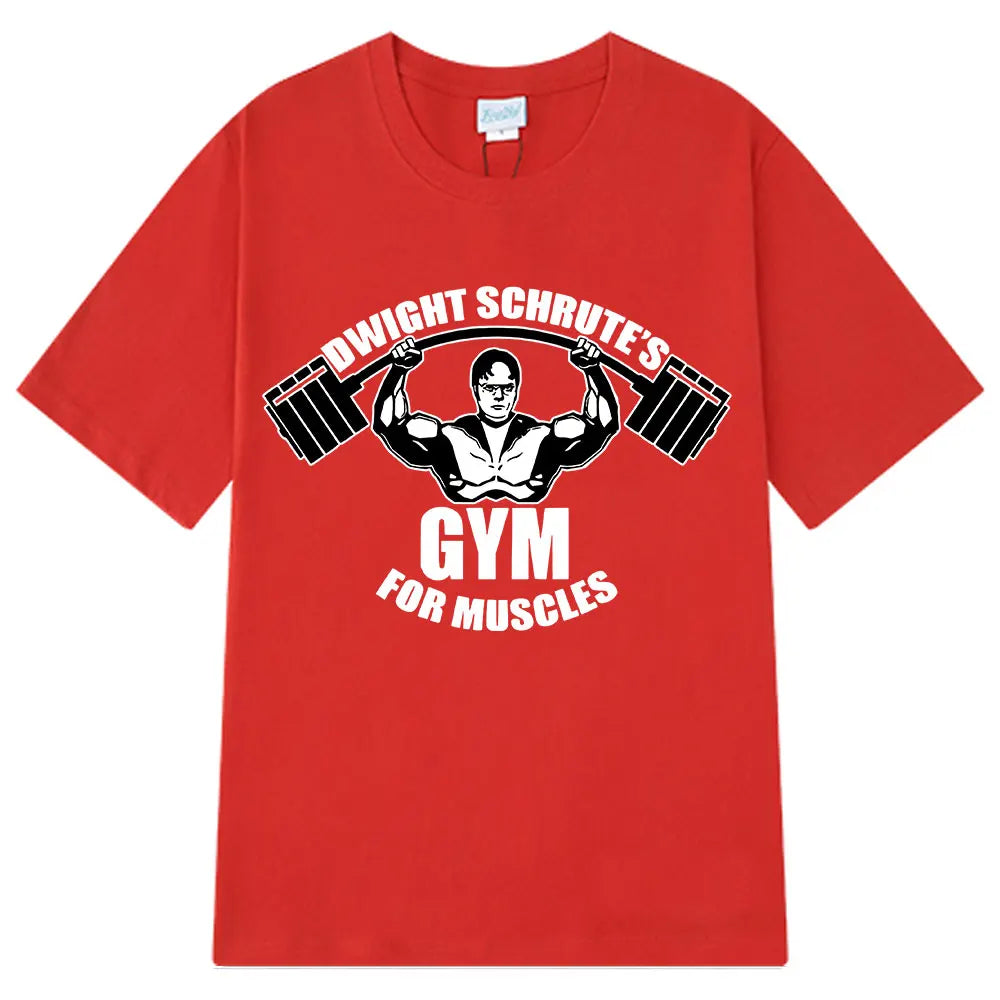 Dwight Schrute Gym for Muscles Fitness T Shirt Tv Series The Office Michael Scott Loose Casual T Shirts Men Cotton Cozy T-shirt